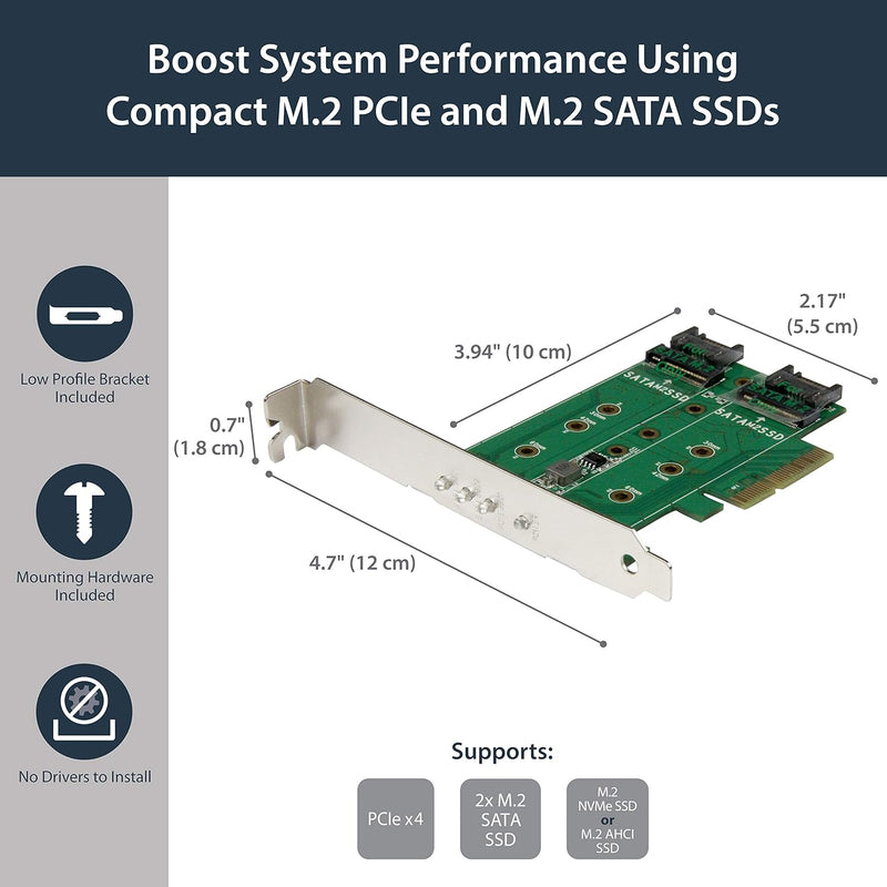 StarTech.com 3 Port M.2 SSD (NGFF) Adapterkarte - 1x PCIe (NVMe) M.2, 2x SATA III M.2 - PCIe 3.0 - P