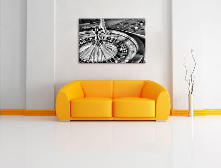 Pixxprint Monocrome, Roulette Tisch in Las Vegas, Format: 100x70 auf Leinwand, 100x70