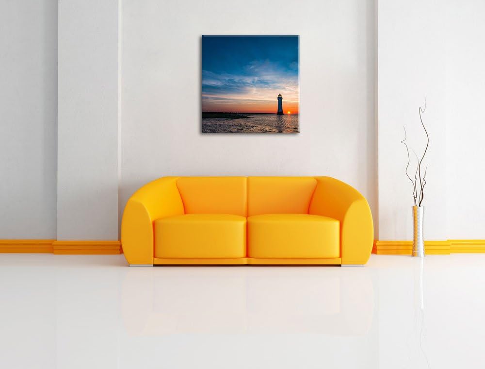 Pixxprint einsamer Leuchtturm im Sonnenuntergang, Format: 70x70 auf Leinwand, 70x70