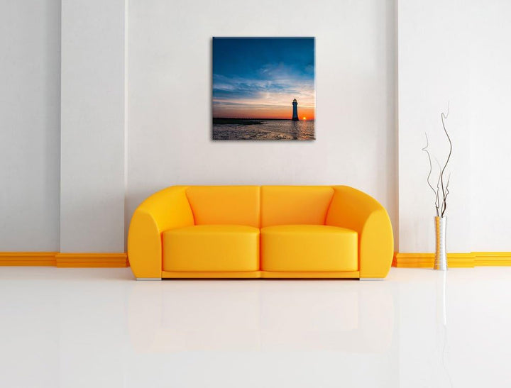 Pixxprint einsamer Leuchtturm im Sonnenuntergang, Format: 70x70 auf Leinwand, 70x70