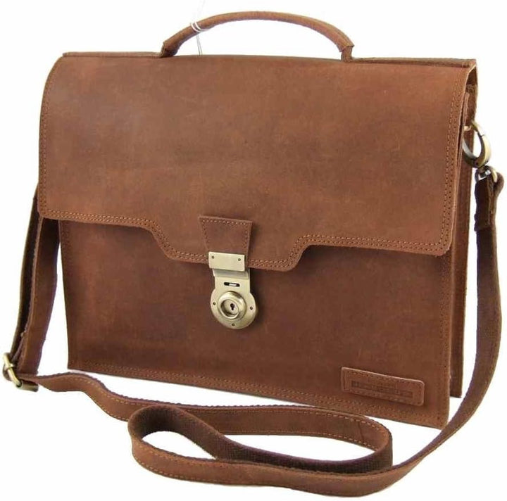 Harold's Aktenmappe 37 x 30 x 8 cm Schultergurt Rind-Leder Aktentasche braun 242503