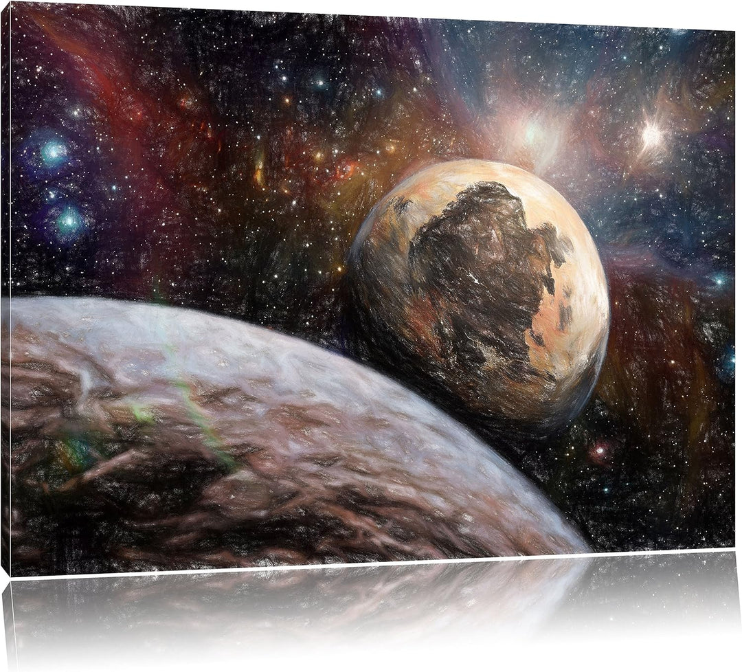 Pixxprint Alien Planeten im Weltall als Leinwandbild/Grösse: 100x70 / Wandbild/Kunstdruck/fertig bes