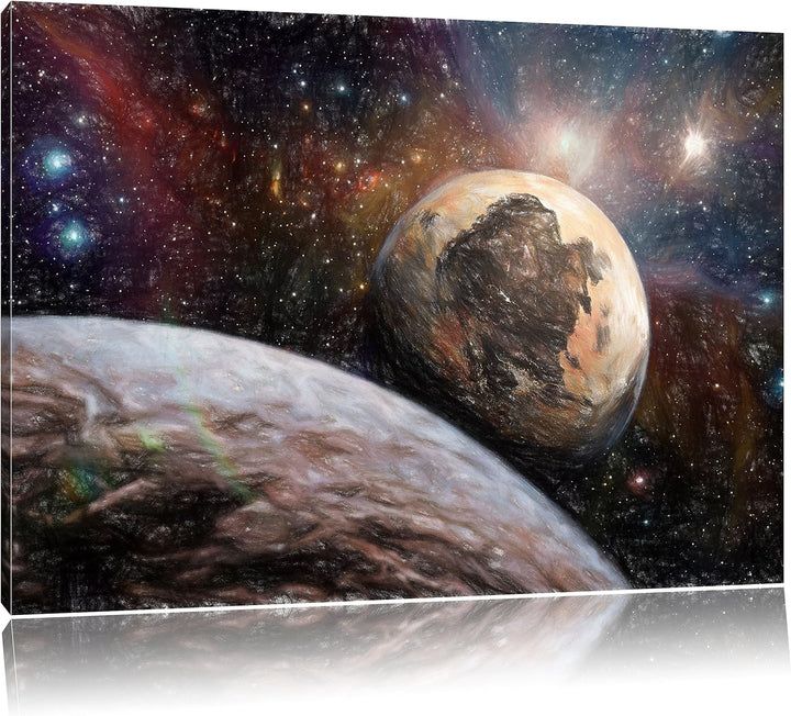 Pixxprint Alien Planeten im Weltall als Leinwandbild/Grösse: 100x70 / Wandbild/Kunstdruck/fertig bes