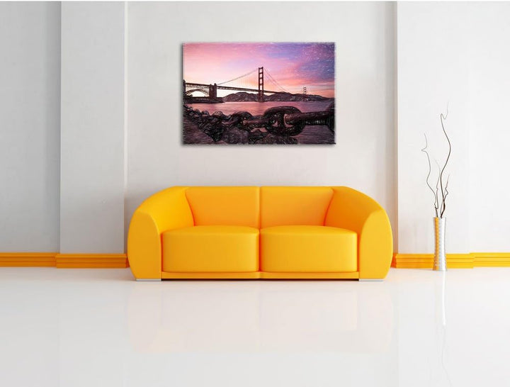 Pixxprint Golden Gate Bridge/Format: 100x70cm / Leinwandbild fertig bespannt Wandbild Kunstdruck, 10