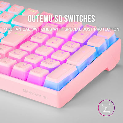 Mars Gaming MKULTRA, Mechanische Tastatur Pink RGB, Kompakt 96%, Schalter Outemu SQ Rot, Portugiesis