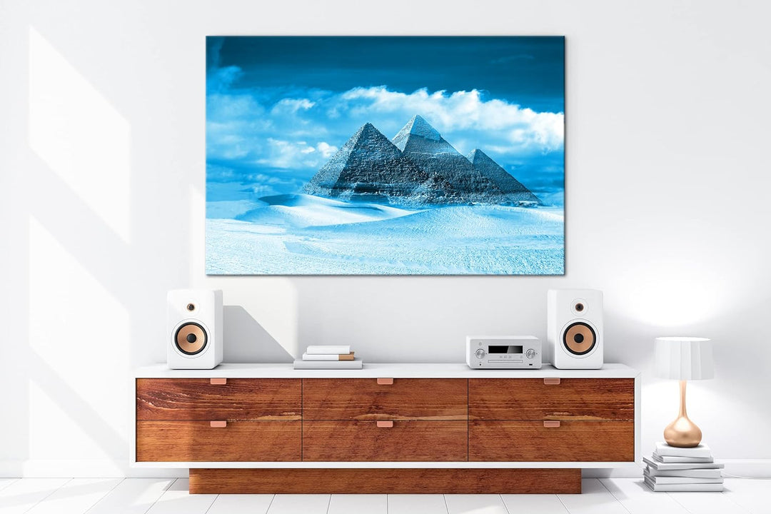 deyoli Die Pyramiden von Gizeh Format: 80x60 Effekt: Monocrome Blau als Leinwand, Motiv fertig gerah