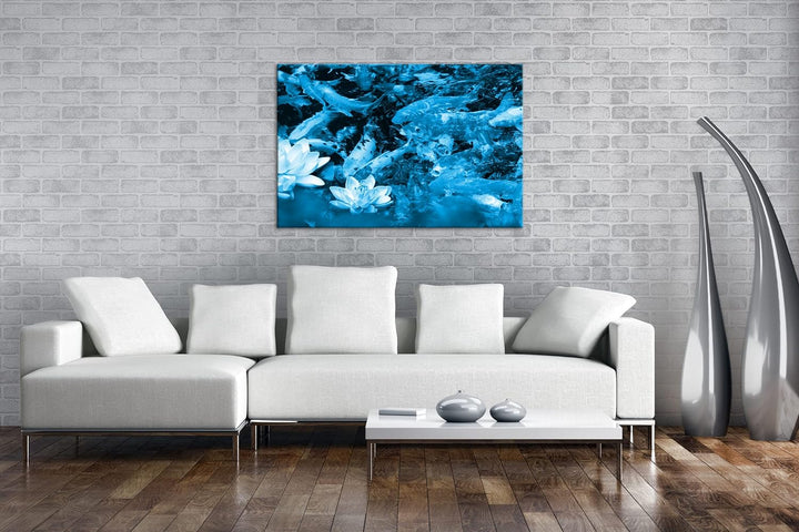 deyoli Teich voller Koi Karpfen Format 80x60 Effekt: Monocrome Blau als Leinwandbild, Motiv fertig g