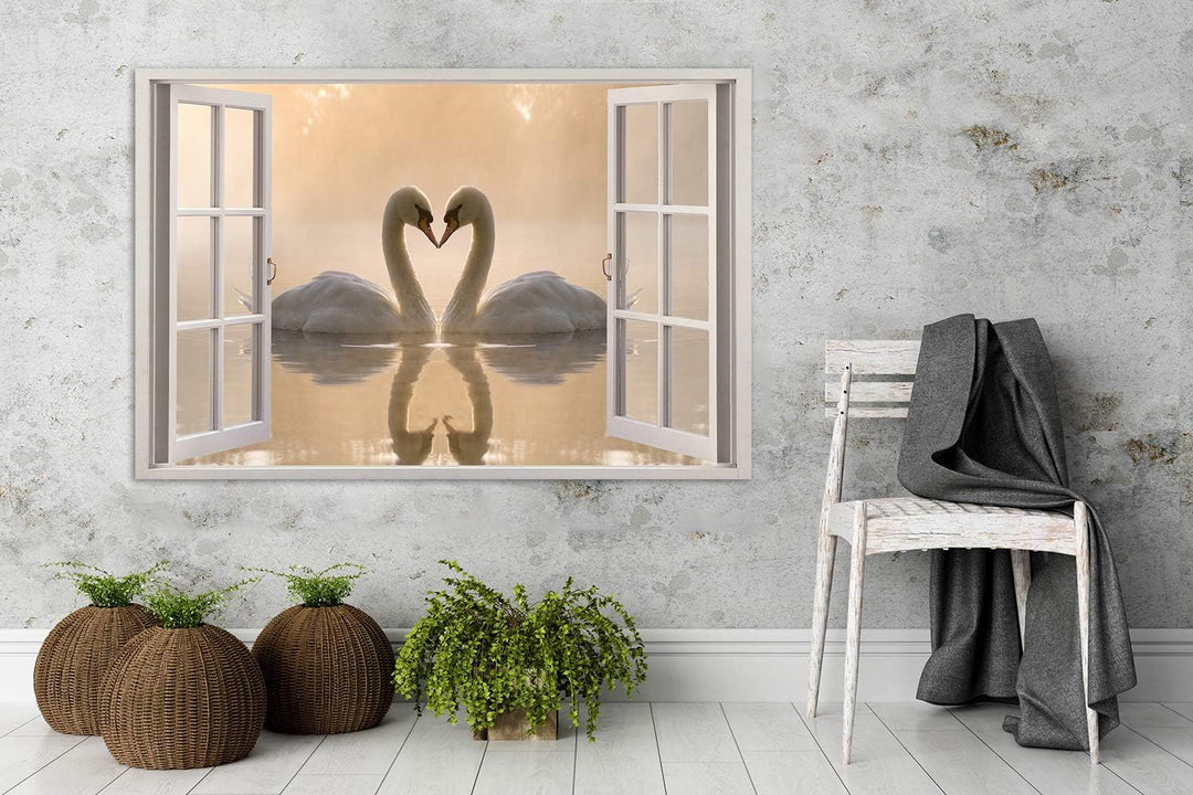 Feeby Leinwand Bilder - Fensterblick Natur- 120x80 cm- Deko Wohnzimmer - Wandbilder Schlafzimmer - D