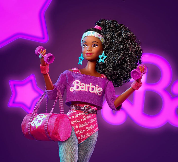 Barbie Rewind 80s Edition Workin' Out Puppe (29,2 cm Brünette) mit Bodysuit, Beinwärmer und Zubehör,