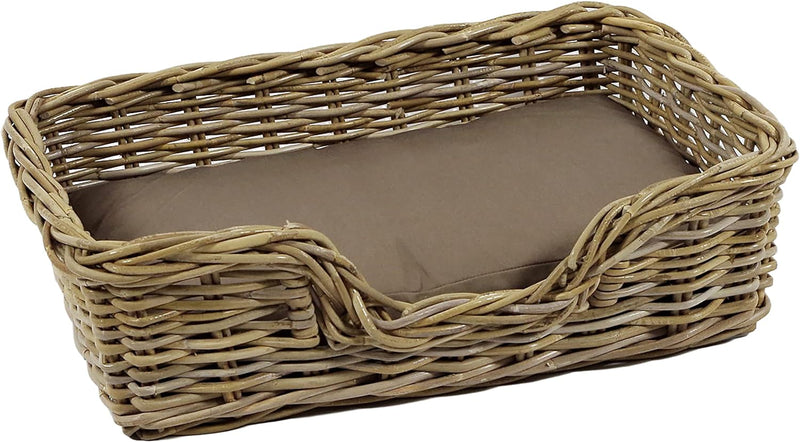 Kobolo Hundekorb Hundesofa aus stabilem Rattan geflochten inkl. Kissen 63x42x18 cm