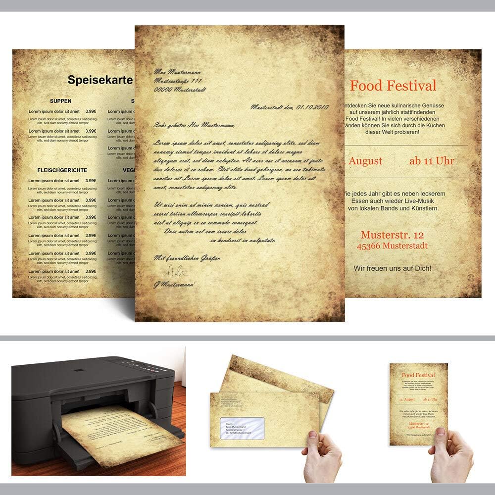 Briefpapier Sets Motivpapier Antik & History Geschichte, ALTES PAPIER 100 Blatt Briefpapier + 100 pa