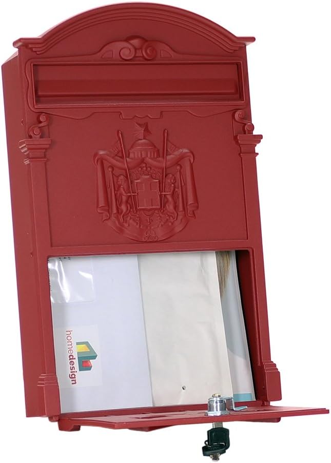 HomeDesign Briefkasten HDM-100-Rot, Aluminium, Sichtfenster, Namenschildhalter, Stahlklappe, Zylinde