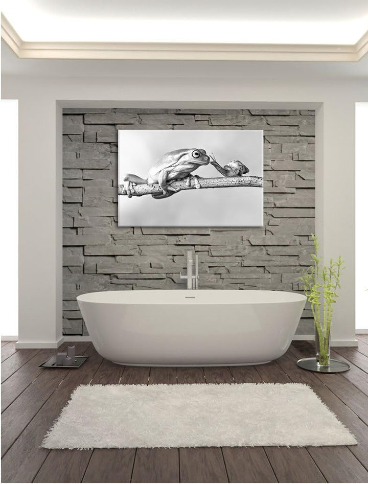 Pixxprint Frosch und die Schnecke als Leinwandbild/Grösse: 100x70 cm/Wandbild/Kunstdruck/fertig besp