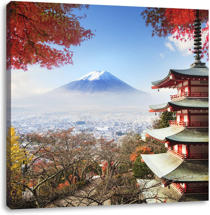 Pixxprint Japanischer Tempel im Herbst, Format: 70x70 auf Leinwand, 70x70