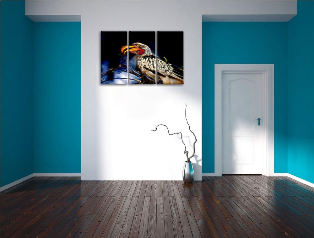 Dark exotischer Gelbschnabeltoko NewArt 3-Teiler Leinwandbild 120x80 Bild auf Leinwand, XXL riesige