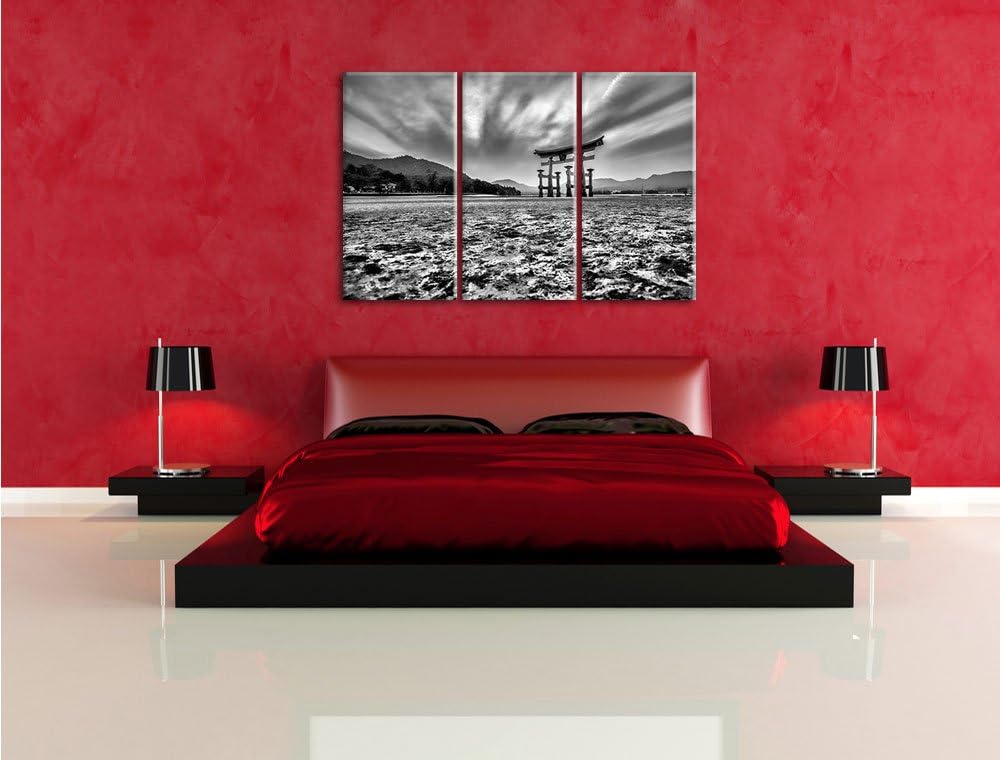 Pixxprint Monocrome, Torii in Hiroshima Japan 3-Teiler Leinwandbild 120x80 Bild auf Leinwand