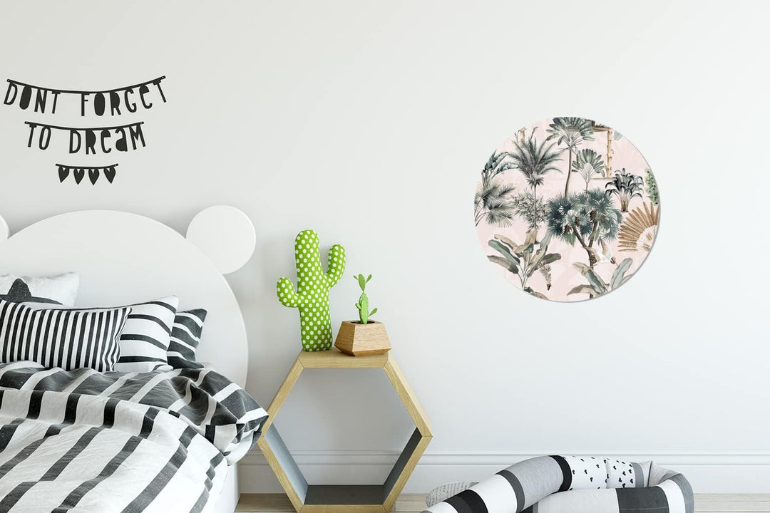 MuchoWow Wandbild Rund Wanddeko Deko Wohnzimmer Bilder 30x30 cm Blätter - Monstera - Dschungel - Tro