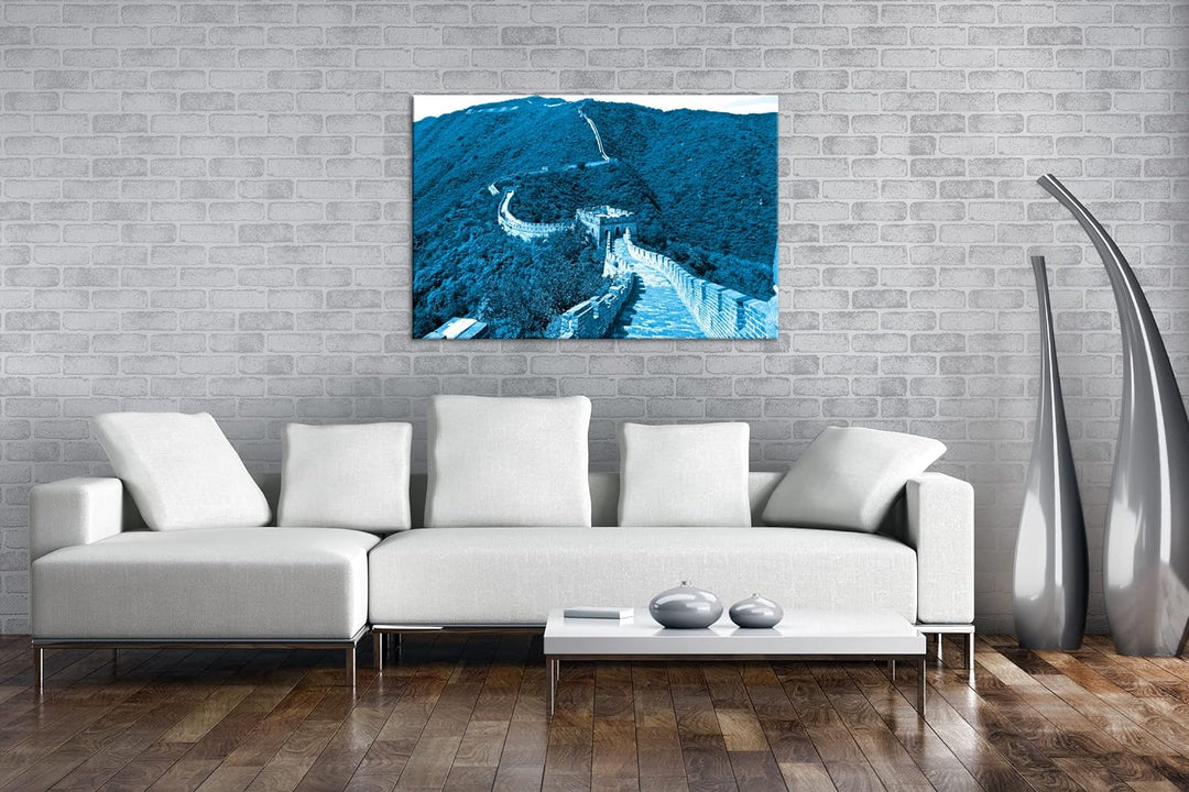 deyoli Chinesische Mauer Format 80x60 Effekt: Monocrome Blau als Leinwandbild, Motiv fertig gerahmt