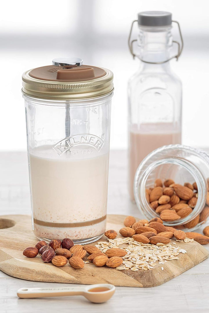 Kilner Nussmilch/Mandelmilch-Herstellungset-Set, 2 Gläser mit Zubehör und Deckel, 0,5 l