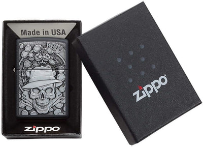 Zippo 49183 Unisex Emblem Pocket Lighter Feuerzeug, Black Matte Gambling Skull, Einheitsgrösse Matt