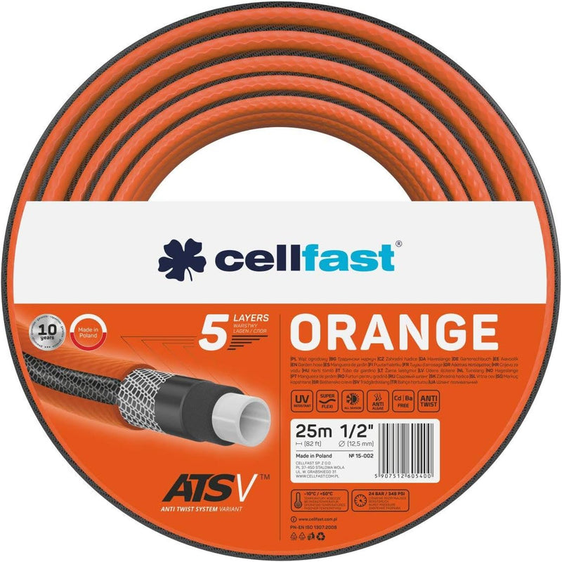 Cellfast ORANGE ATSV™ Gartenschlauch 5-Lagen-Schlauch Wasserschlauch Trikotgewebe UV-beständig 24 ba