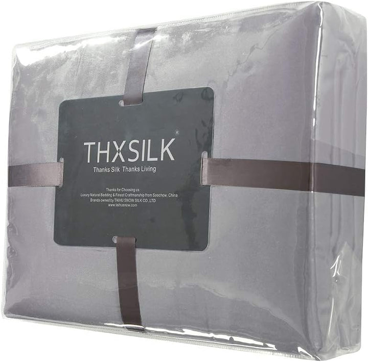 THXSILK Spannbettlaken Seide Bettlaken 200x220, Grau Seiden Bettlaken, 100% Reine 19 Momme Maulbeers