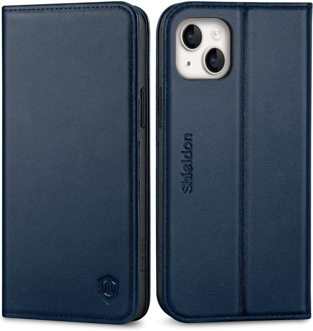 SHIELDON Hülle für iPhone 14 Plus 5G, Schuzhülle [Echtleder] [Kartenfach] [Verdicht TPU], Magnetisch