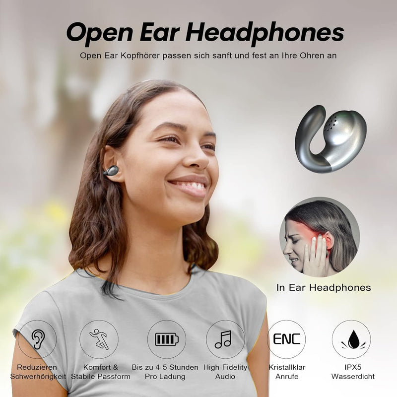 Open Ear Kopfhörer kabellos Bluetooth Mini Luftleitung Knochenschall Sportkopfhörer mit Mic Noise Ca