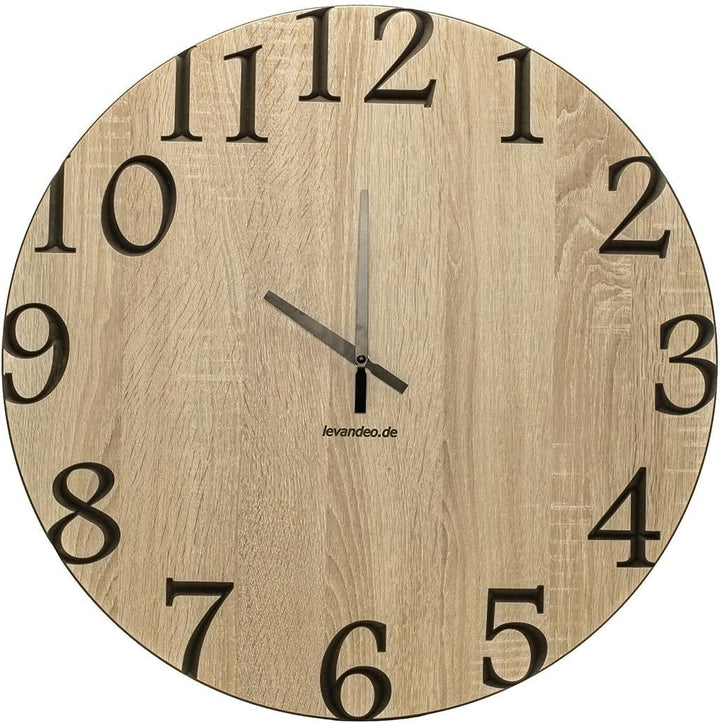 levandeo Wanduhr 60cm rund Holz Markenuhr Klassische Ziffern Sonoma Eiche Made in Germany 60cm Eiche