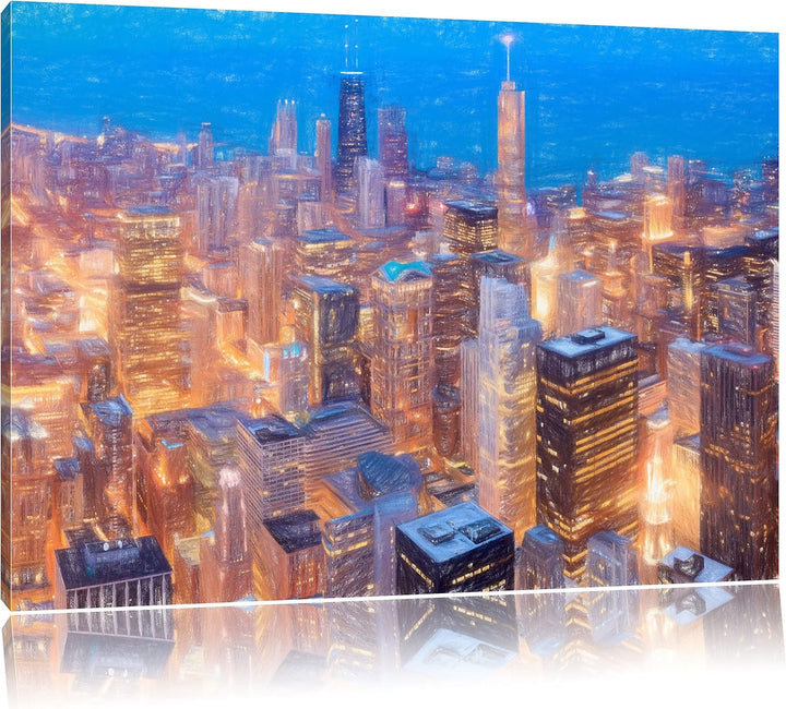 Pixxprint Luftaufnahme Chicago als Leinwandbild/Grösse: 100x70 / Wandbild/Kunstdruck/fertig bespannt