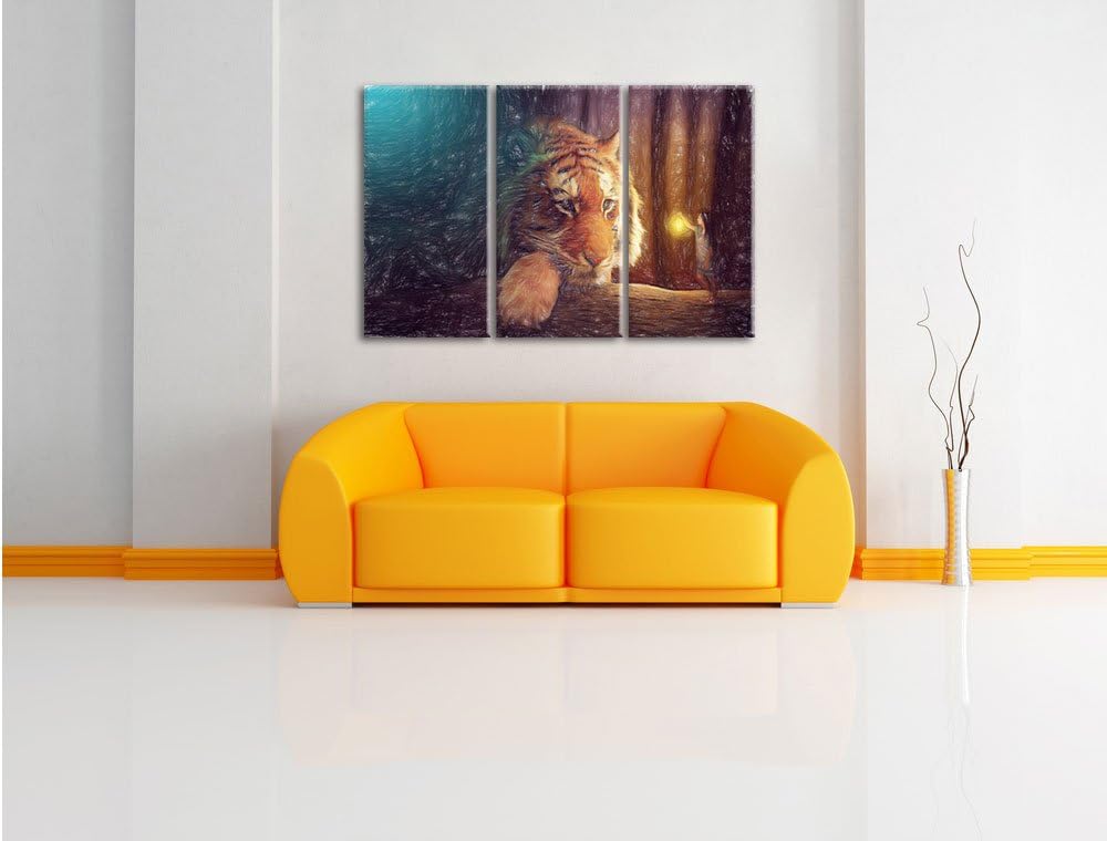 Pixxprint Eine Frau und EIN Riesen-Tiger als Leinwandbild/Grösse: 3 Teilig (120x80 cm) cm/Wandbild/K
