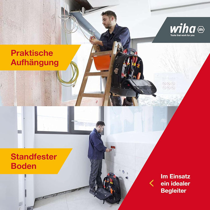 Wiha Profi Werkzeugrucksack bestückt mit Werkzeug 26-teilig (45153) für Elektriker I Werkzeugtasche,