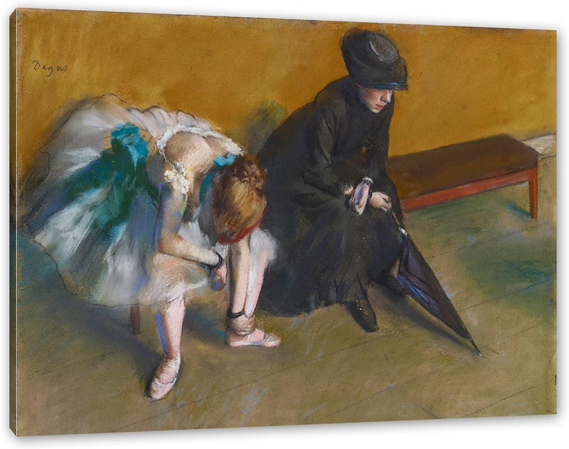 Edgar Degas - Warten als Leinwandbild / Grösse: 100x70 cm / Wandbild / Kunstdruck / fertig bespannt,