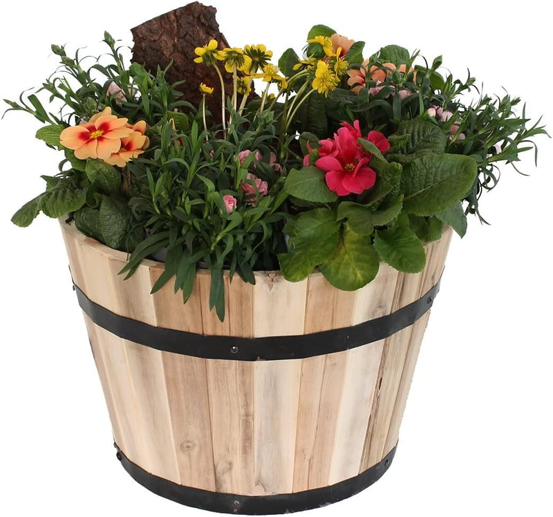 colourliving Pflanzkübel Holz rund 40 cm Holzfass Blumenkübel Blumentopf Natur Akazienholz Pflanztop