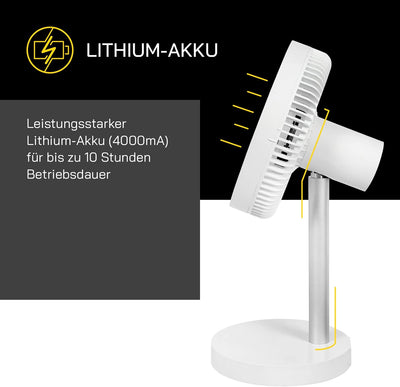 Gutfels Akku-Tisch-Ventilator VENTI 3020 R | Lithium Ionen Akku 4.000 mAh | Touchbedienung | 4 Gesch