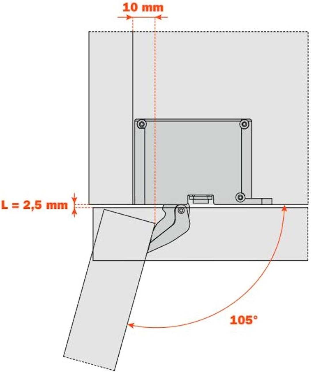 1 Paar Salice AIR Scharnier mit Push Open Funktion 105° Titanium anthrazit zum Einlassen in Front un