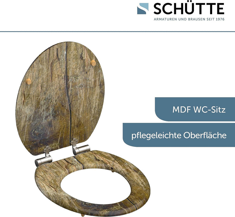 SCHÜTTE WC-Sitz Holzkern SOLID WOOD, Toilettensitz mit Absenkautomatik, passend für viele handelsübl