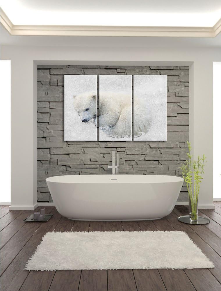 Pixxprint Eisbär im Schnee als Leinwandbild/Grösse: 3 Teilig (120x80) cm/Wandbild/Kunstdruck/fertig