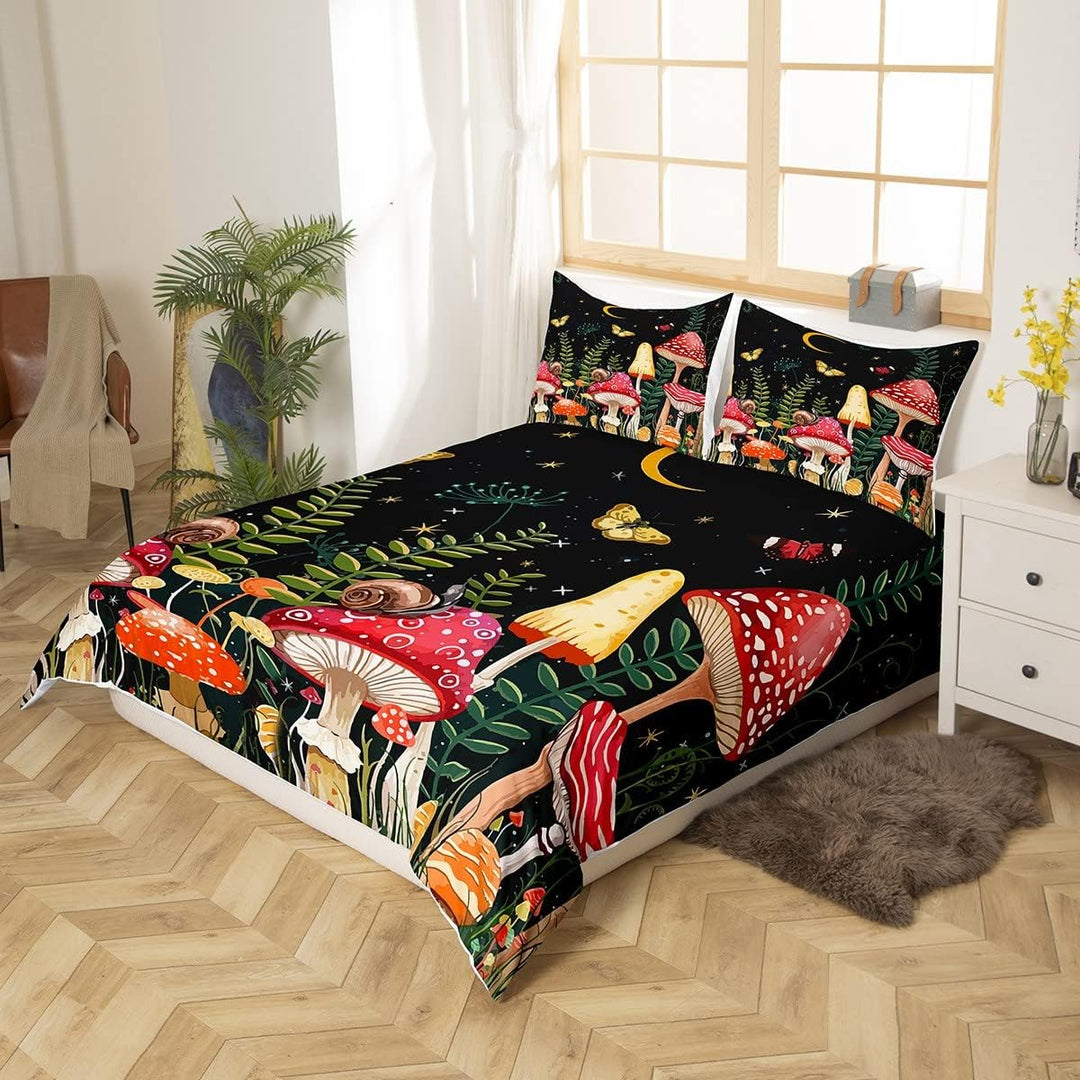 Loussiesd Pilz Drucken Bettwäsche Set 135x200cm Natürlicher Wildpilz Bettbezug Set für Kinder Jungen