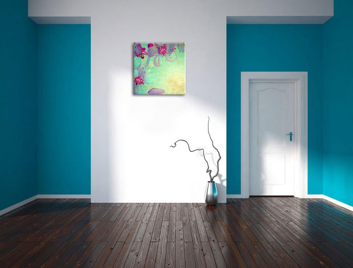 Durchsichtige Lila Blätter, Format: 70x70 auf Leinwand, XXL riesige Bilder fertig gerahmt mit Keilra
