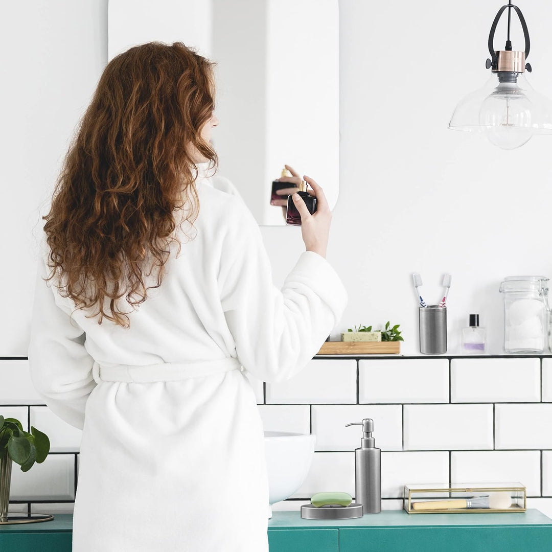 Relaxdays Badezimmer Set, 4-teilig, Badaccessoires Edelstahl gebürstet, komplette Badezimmerausstatt