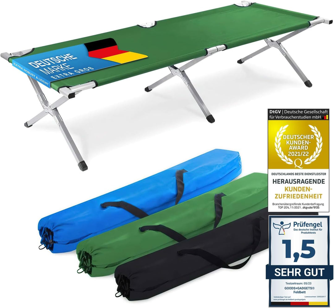 GOODS+GADGETS Faltbares Army Feldbett aus Aluminium - klappbares Campingbett & Gästebett Grün, Grün