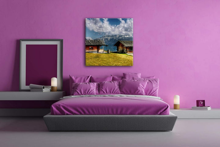 deyoli Alpen Holzhütten Format: 70x70 als Leinwandbild, Motiv fertig gerahmt auf Echtholzrahmen, Hoc