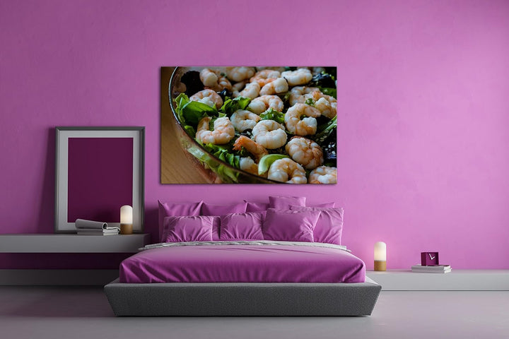 deyoli Garnelen Salat Format: 80x60 als Leinwand, Motiv fertig gerahmt auf Echtholzrahmen, Hochwerti