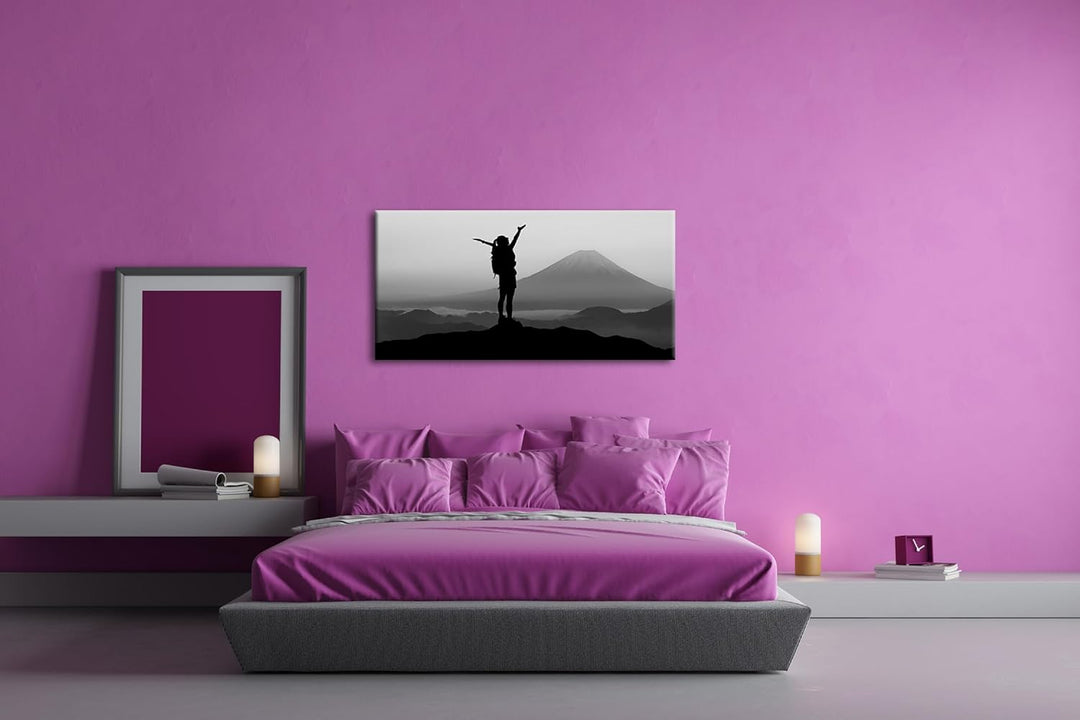 verspürende Freiheit über den Bergen Panorama 80x40 cm Effekt: Schwarz/Weiss als Leinwandbild, Motiv