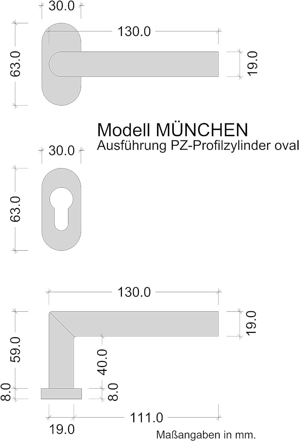 Gedotec Türgriff Zimmertür Türdrücker Edelstahl Türbeschlag L-Form - München | Drückerpaar auf Oval-