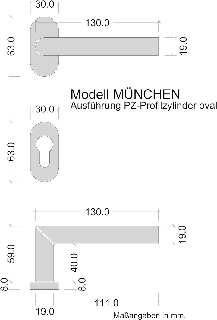 Gedotec Türgriff Zimmertür Türdrücker Edelstahl Türbeschlag L-Form - München | Drückerpaar auf Oval-