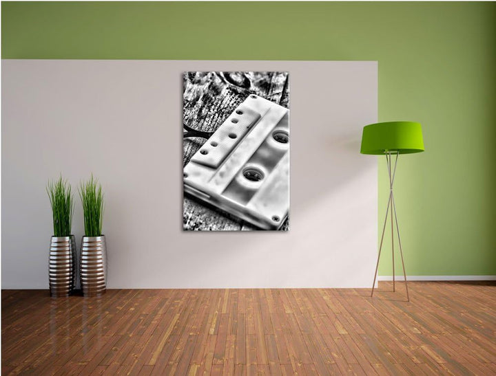 Monocrome, Kasette Retro, Format: 100x70 auf Leinwand, XXL riesige Bilder fertig gerahmt mit Keilrah