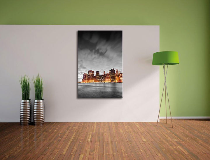 Pixxprint Skyline von New York bei Nacht als Leinwandbild/Grösse: 100x70 cm/Wandbild/Kunstdruck/fert