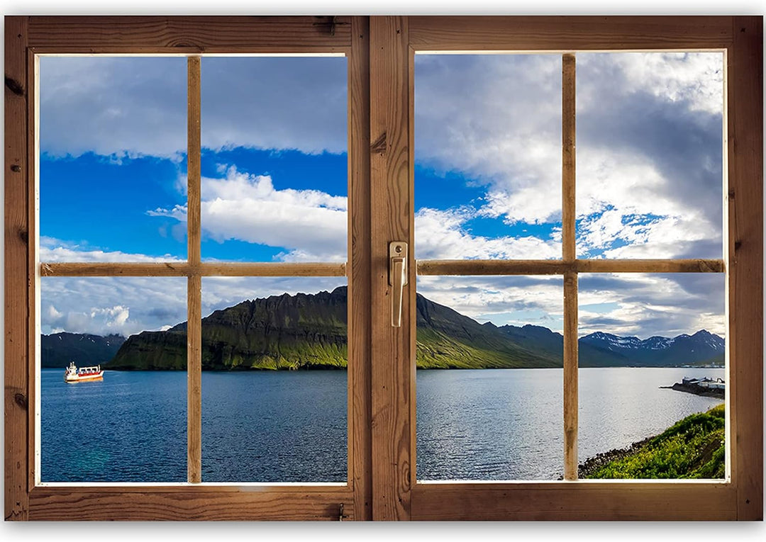 Feeby Vlies Leinwandbild Meer Felseninsel Fjord 90x60 cm Druckbild Wandbild Wanddekoration Deko Wand